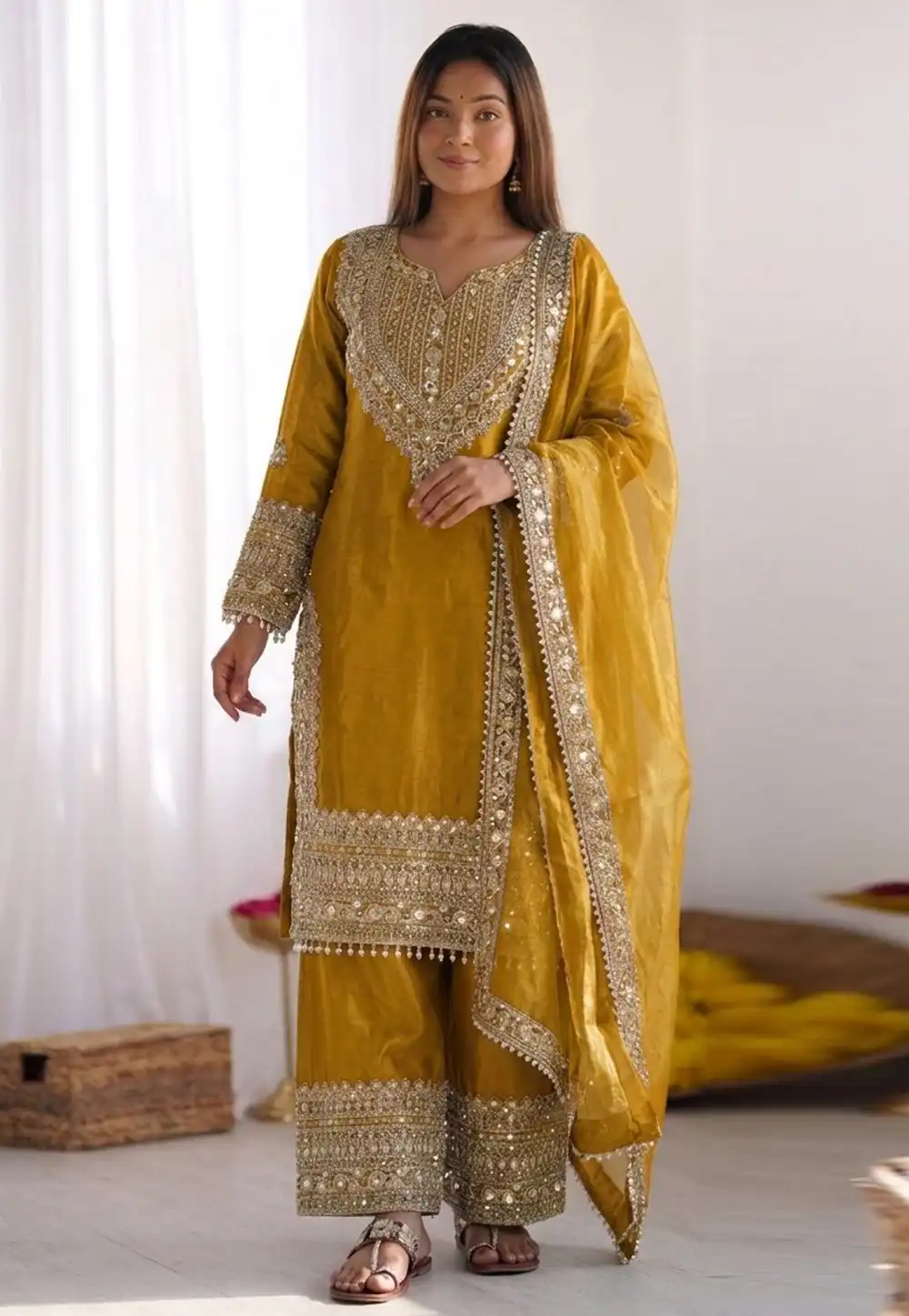 Mustard Silk Readymade Pakistani Suit 330360