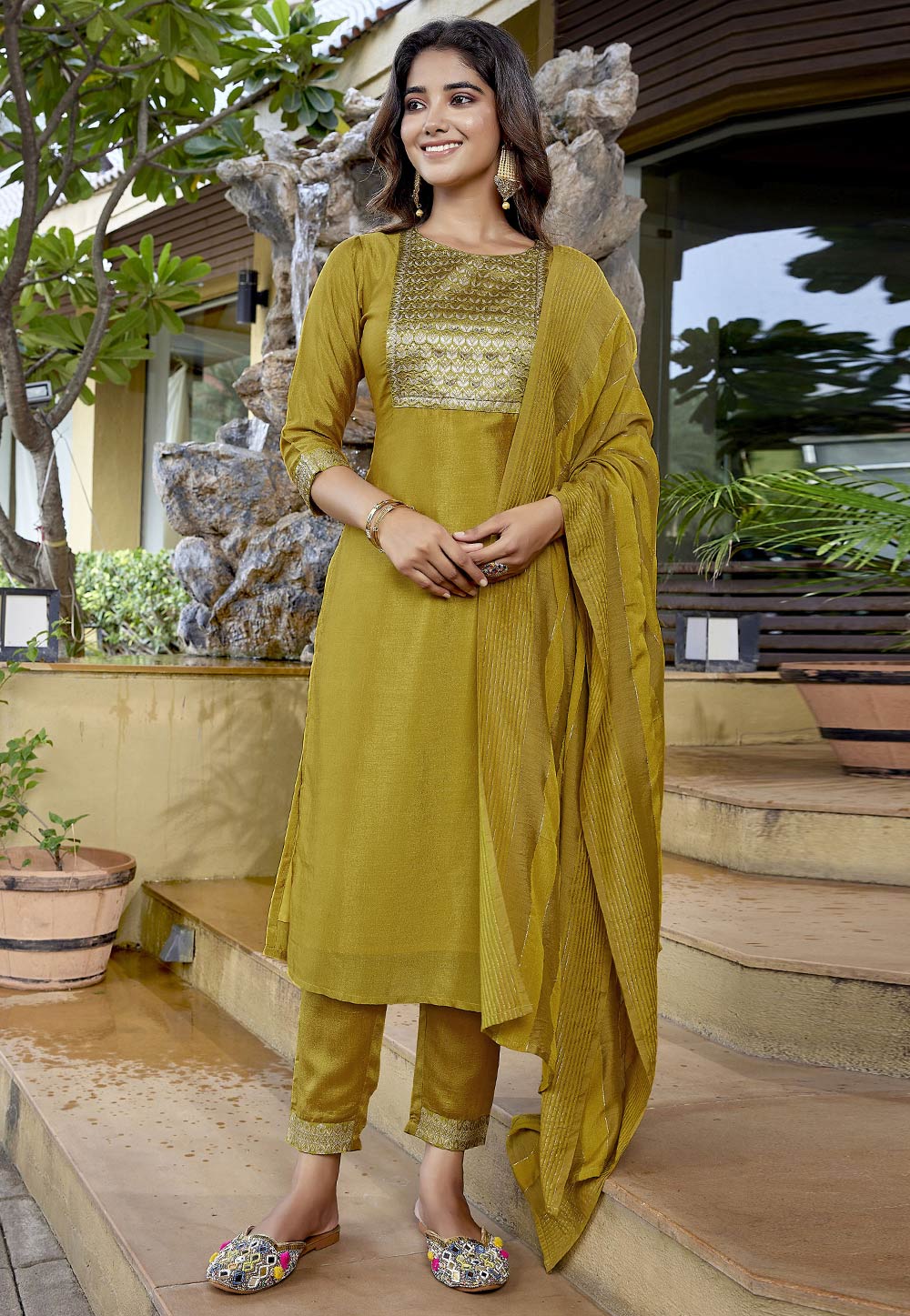 Mustard Silk Readymade Pakistani Suit 308144