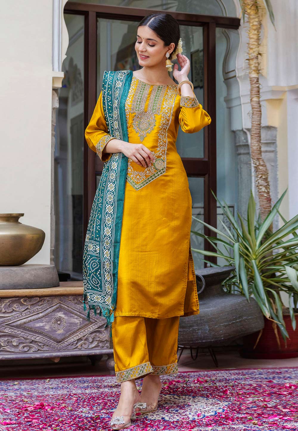 Mustard Silk Readymade Pakistani Suit 329959