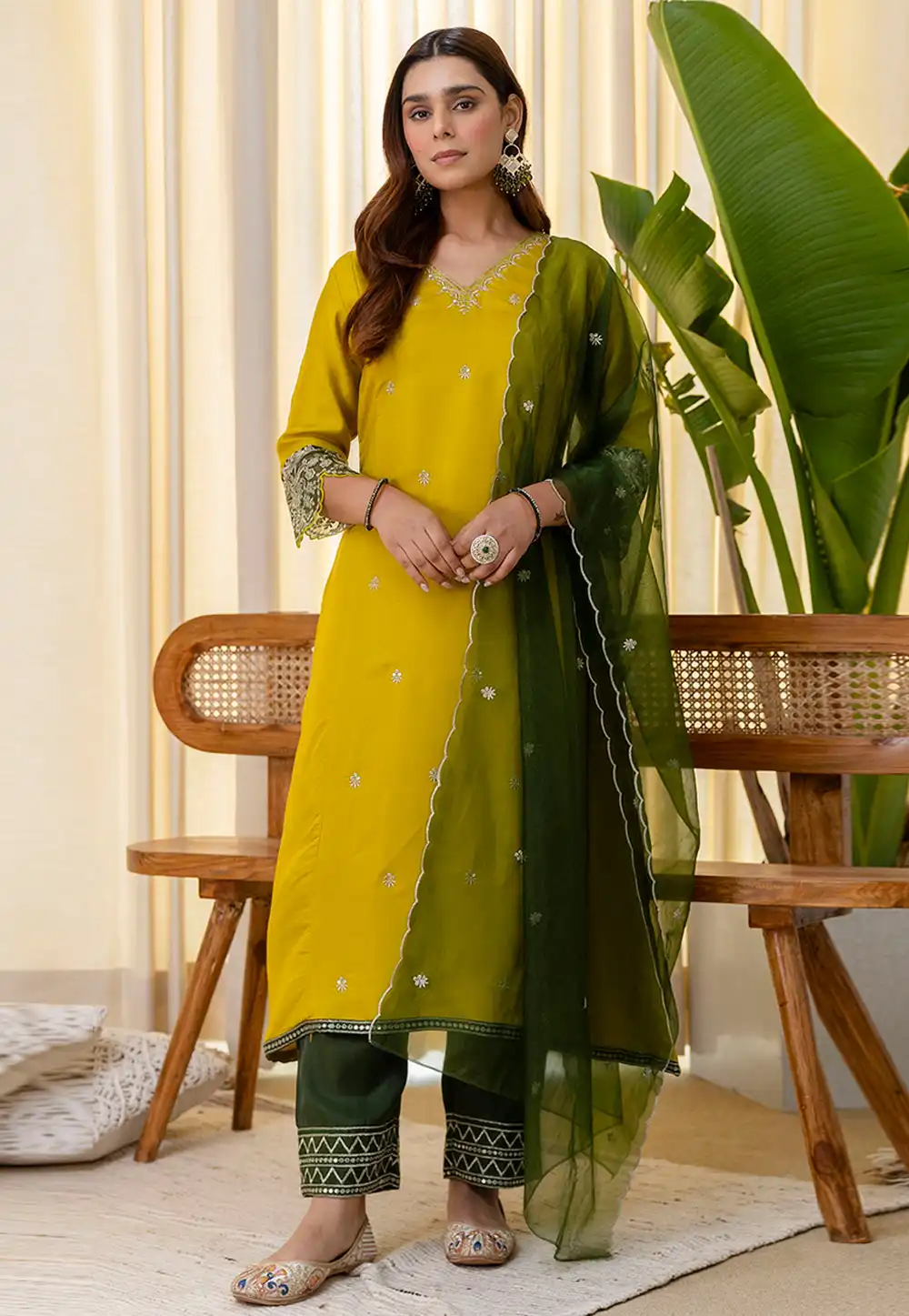 Mustard Silk Readymade Pant Style Suit 328582