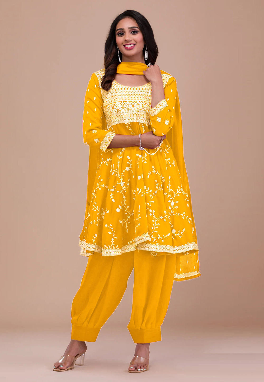 Mustard Silk Readymade Patiala Suit 280227