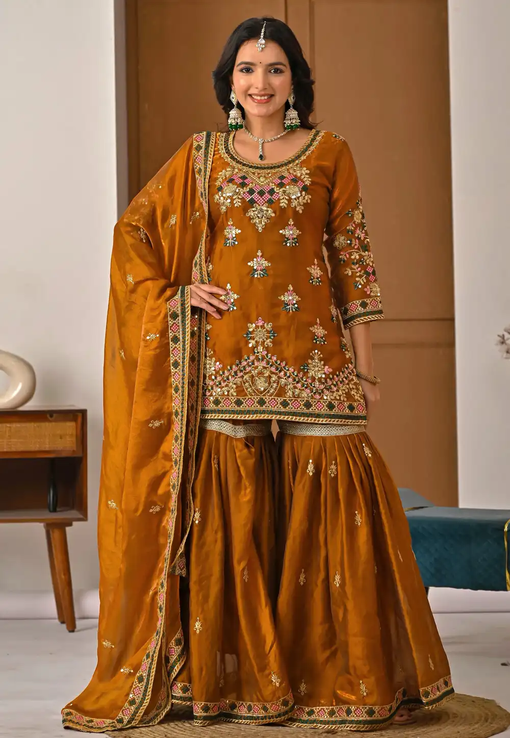 Mustard Silk Readymade Sharara Suit 323455