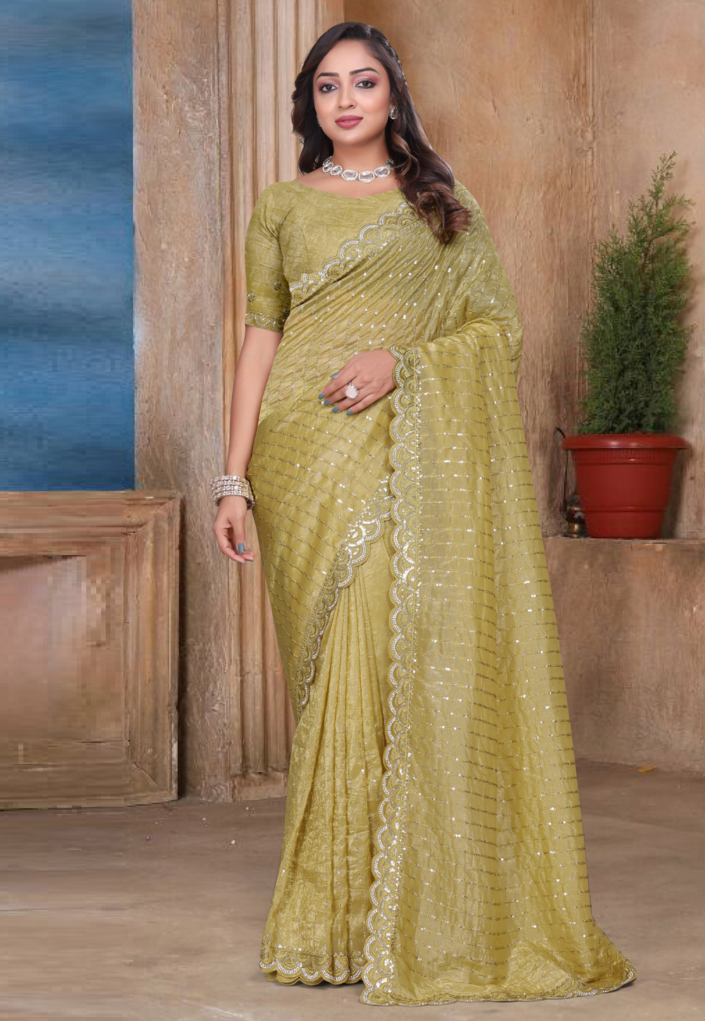 Mustard Silk Saree With Blouse 312535