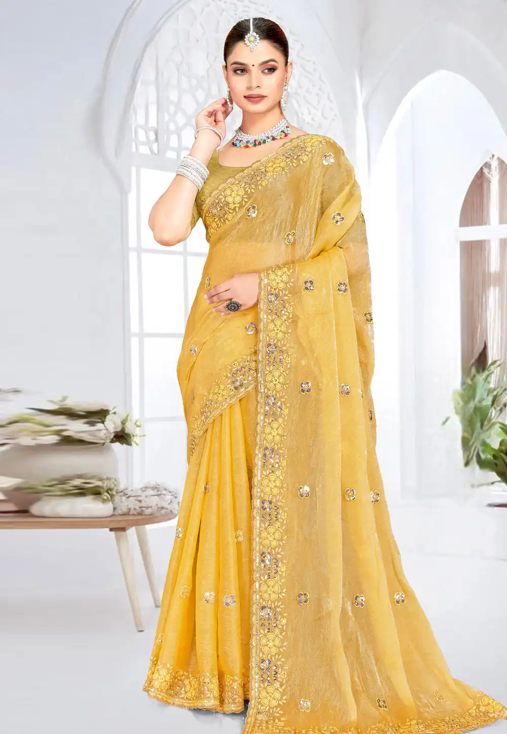 Mustard Silk Saree With Blouse 317588