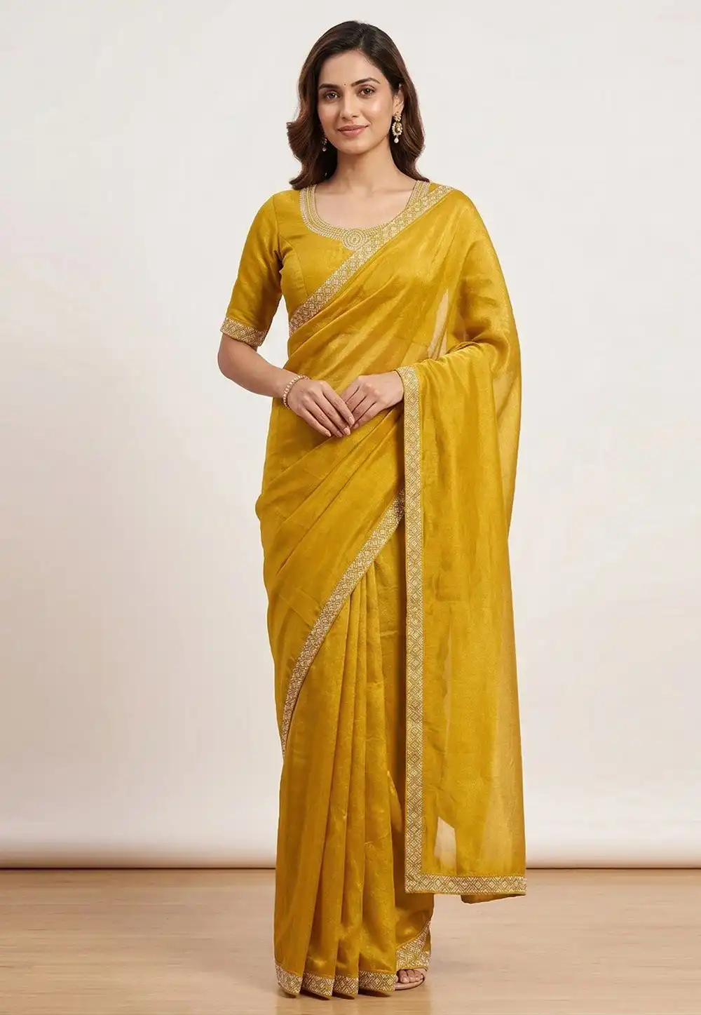 Mustard Silk Saree With Blouse 328997