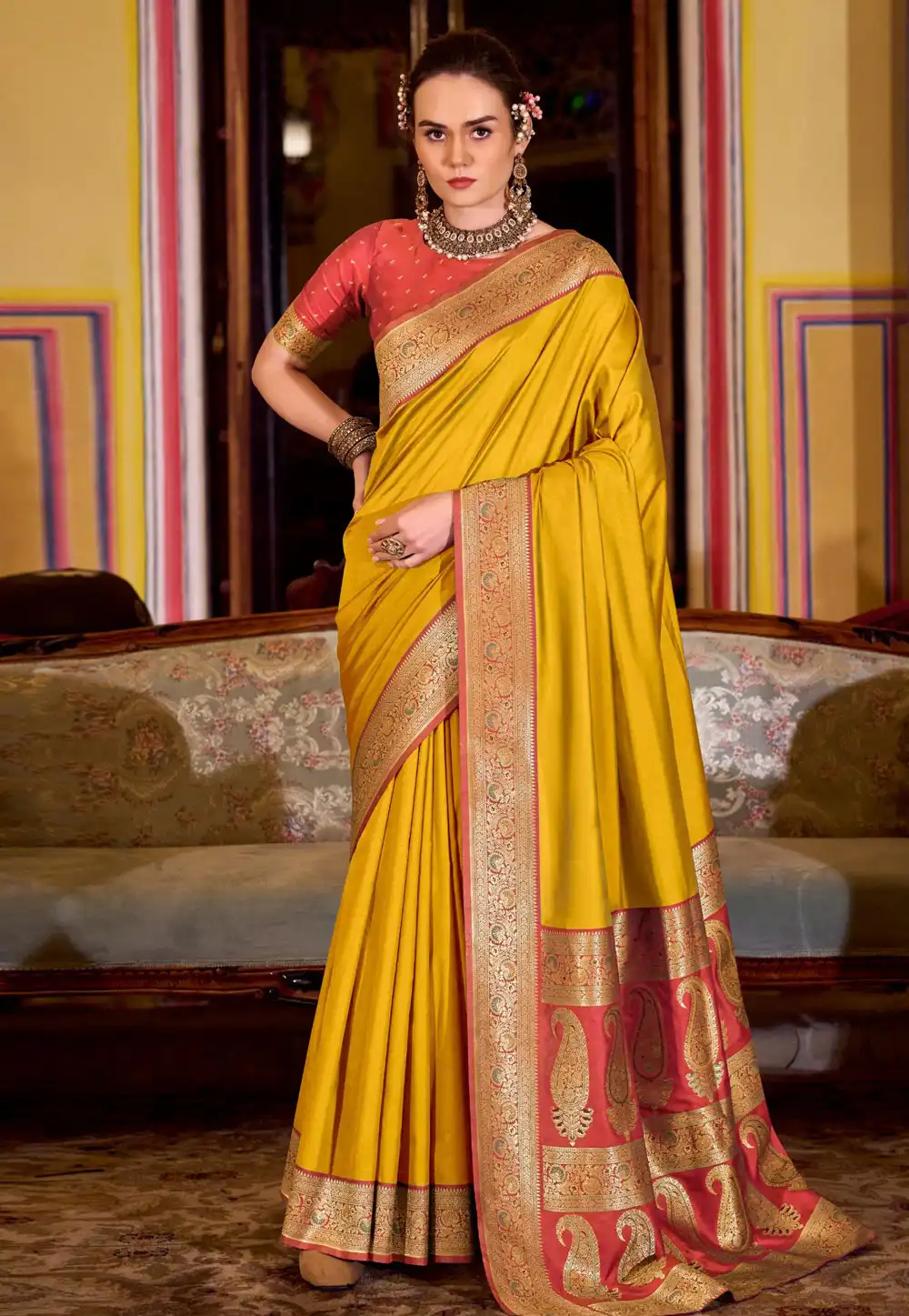 Mustard Silk Saree With Blouse 316990