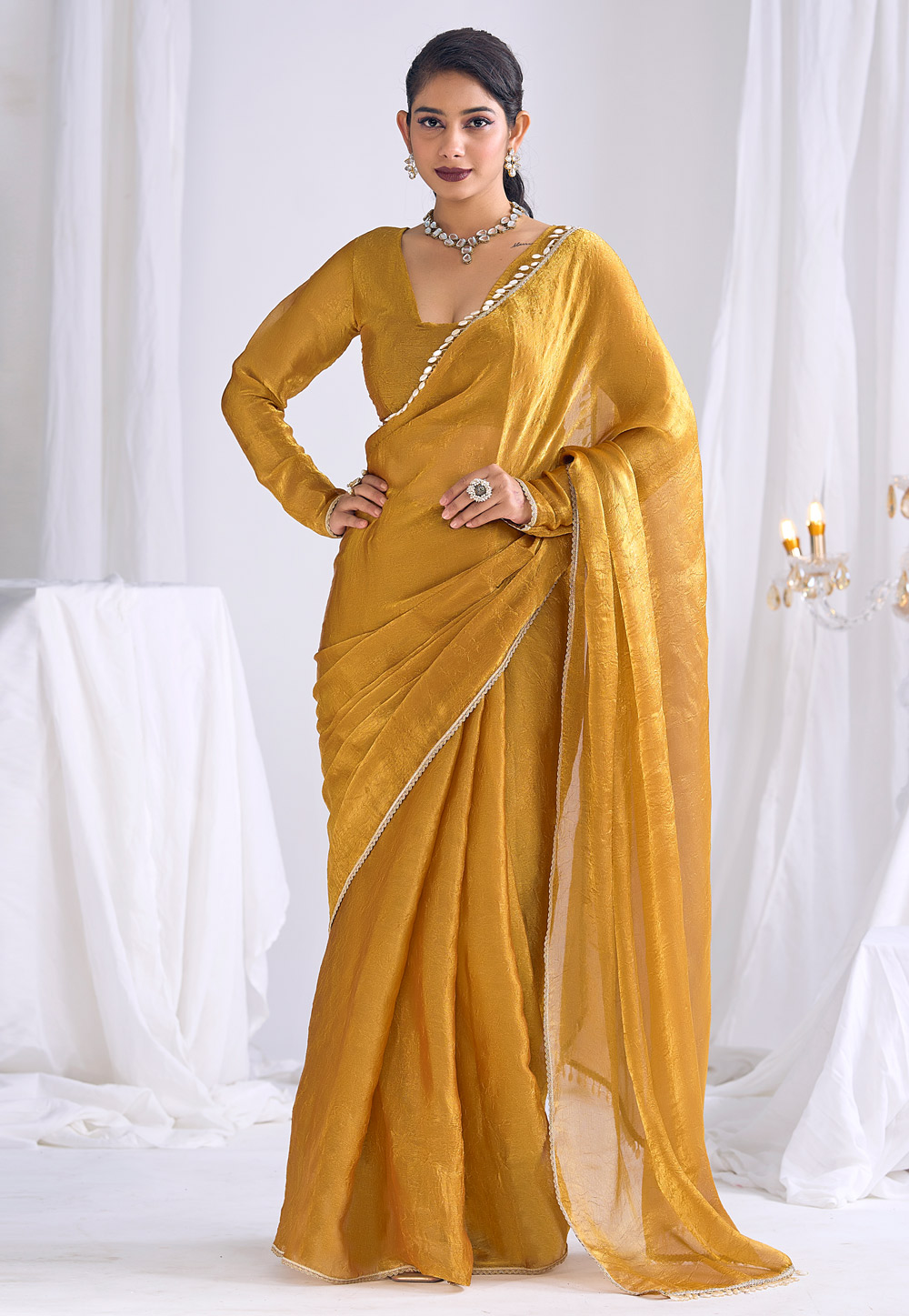 Mustard Silk Saree With Blouse 327725