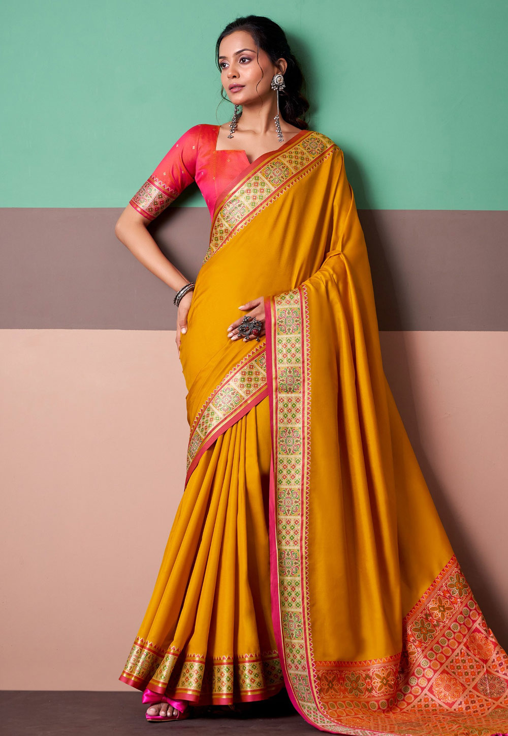 Mustard Silk Saree With Blouse 328188