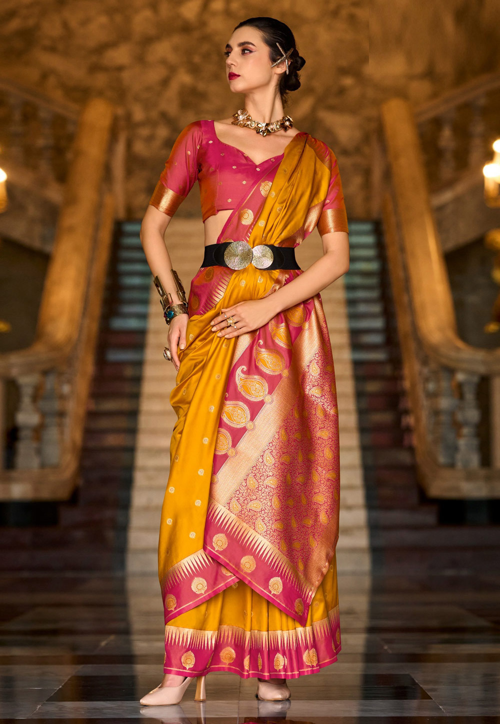 Mustard Silk Saree With Blouse 308026