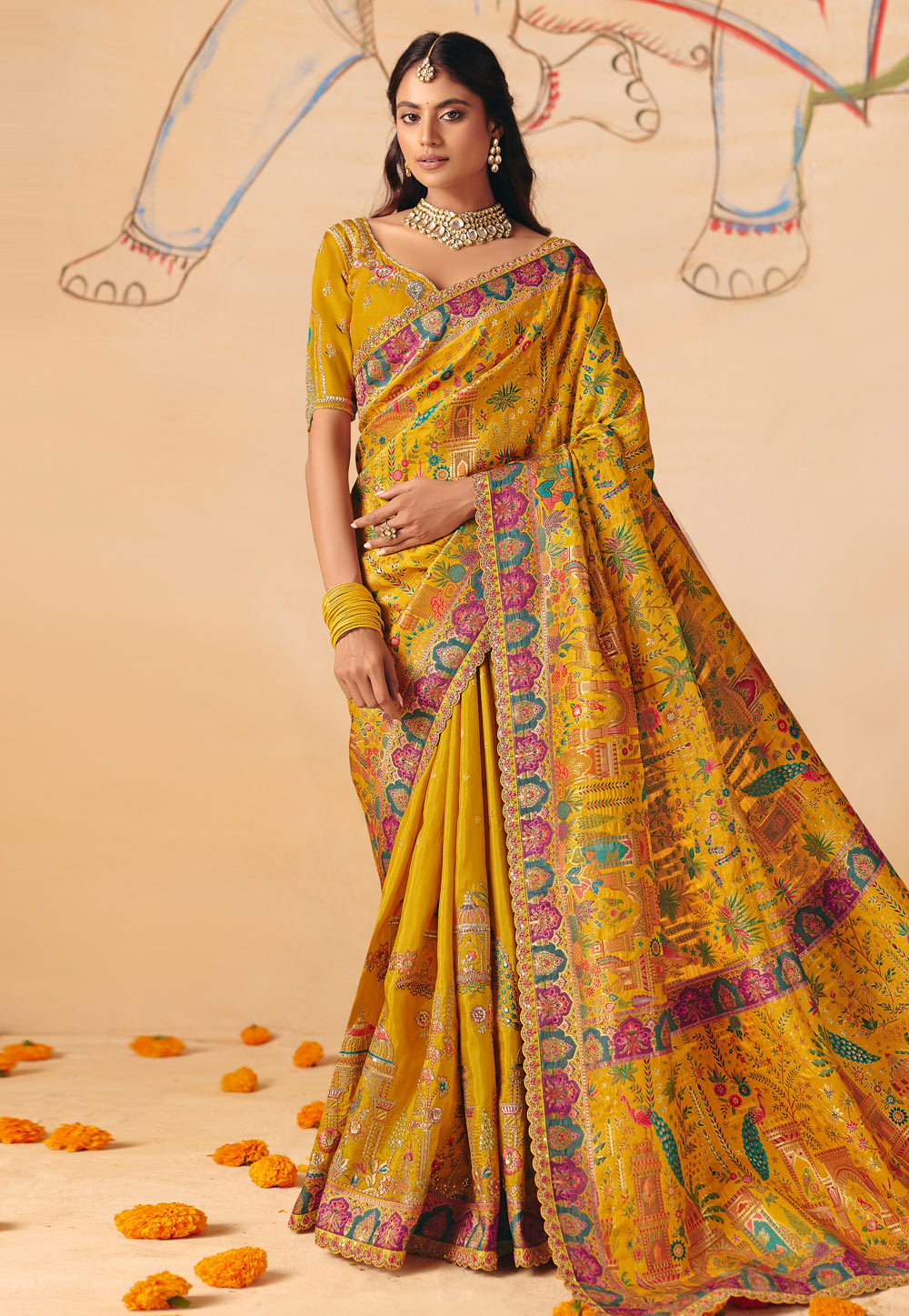 Mustard Silk Saree With Blouse 324655