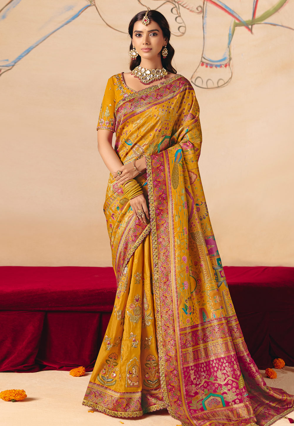 Mustard Silk Saree With Blouse 324658