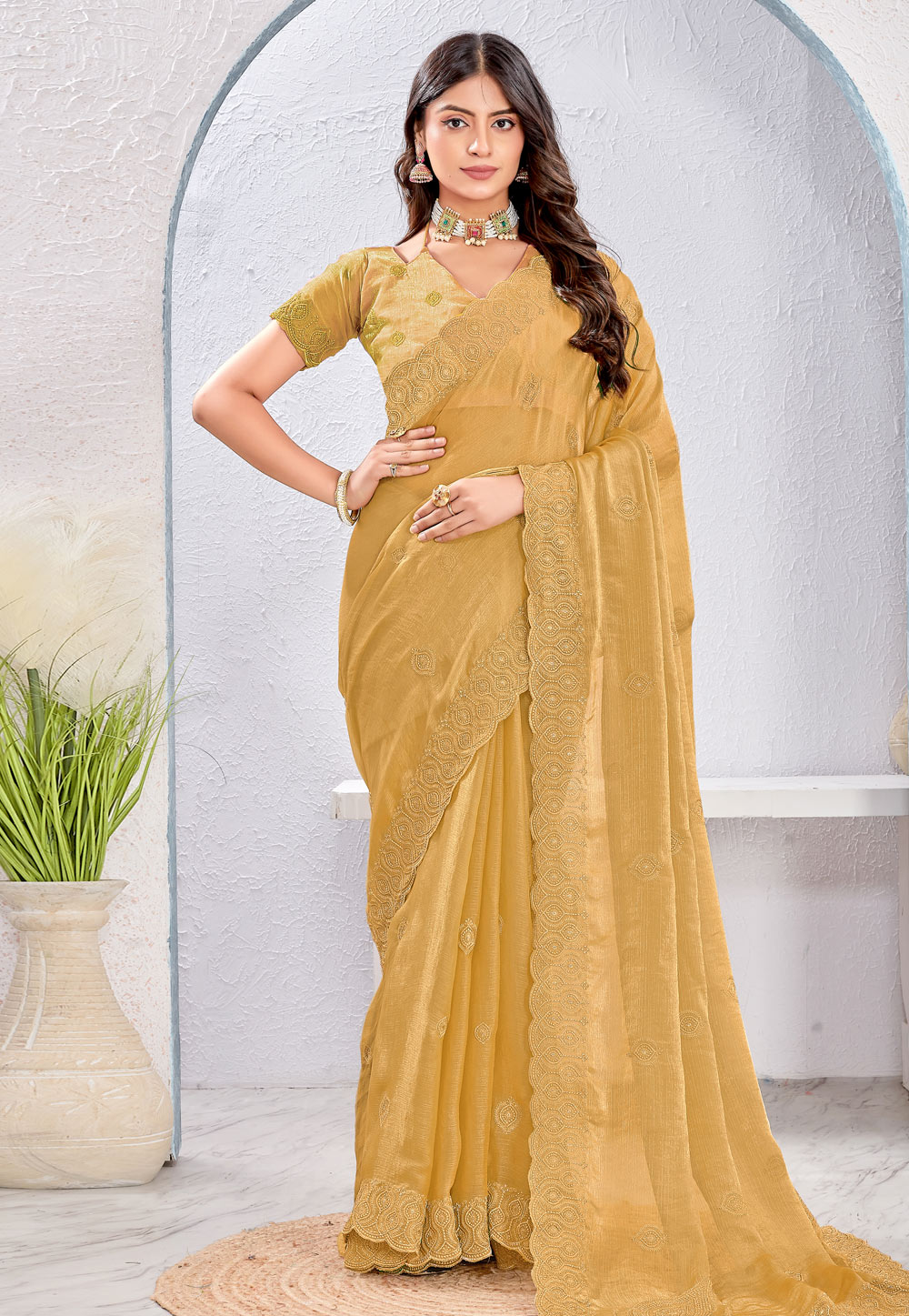 Mustard Silk Saree With Blouse 311944