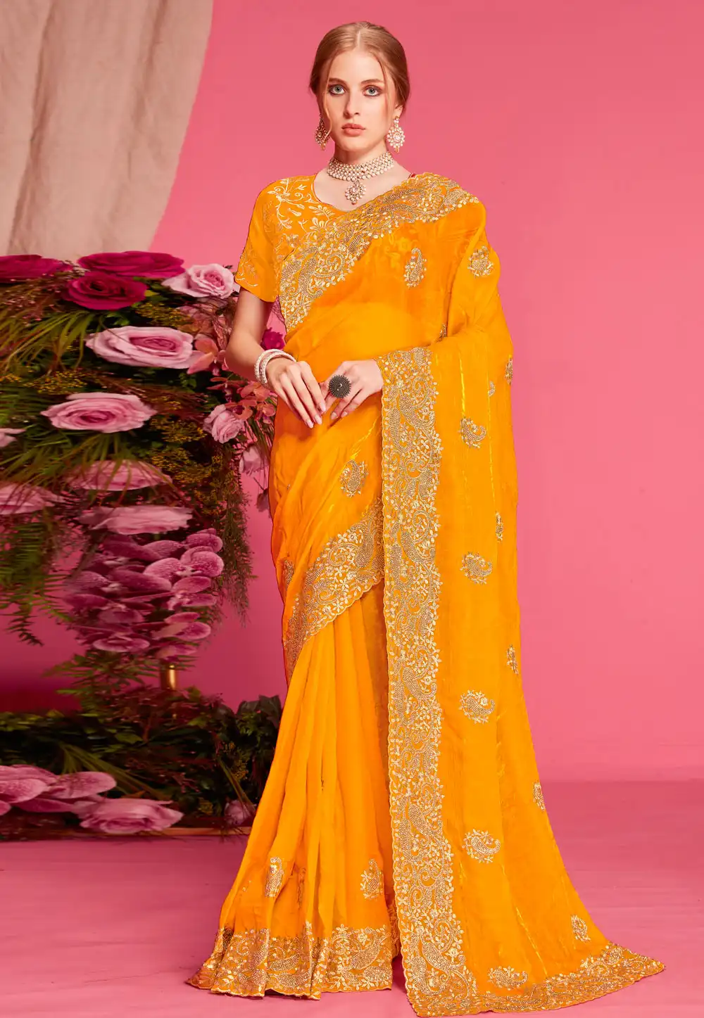Mustard Silk Saree With Blouse 315949