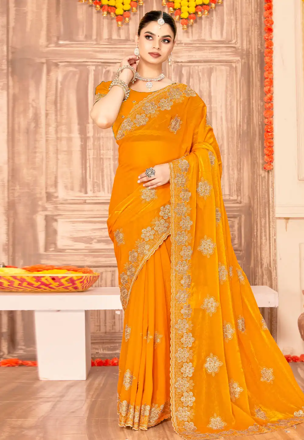 Mustard Silk Saree With Blouse 317343
