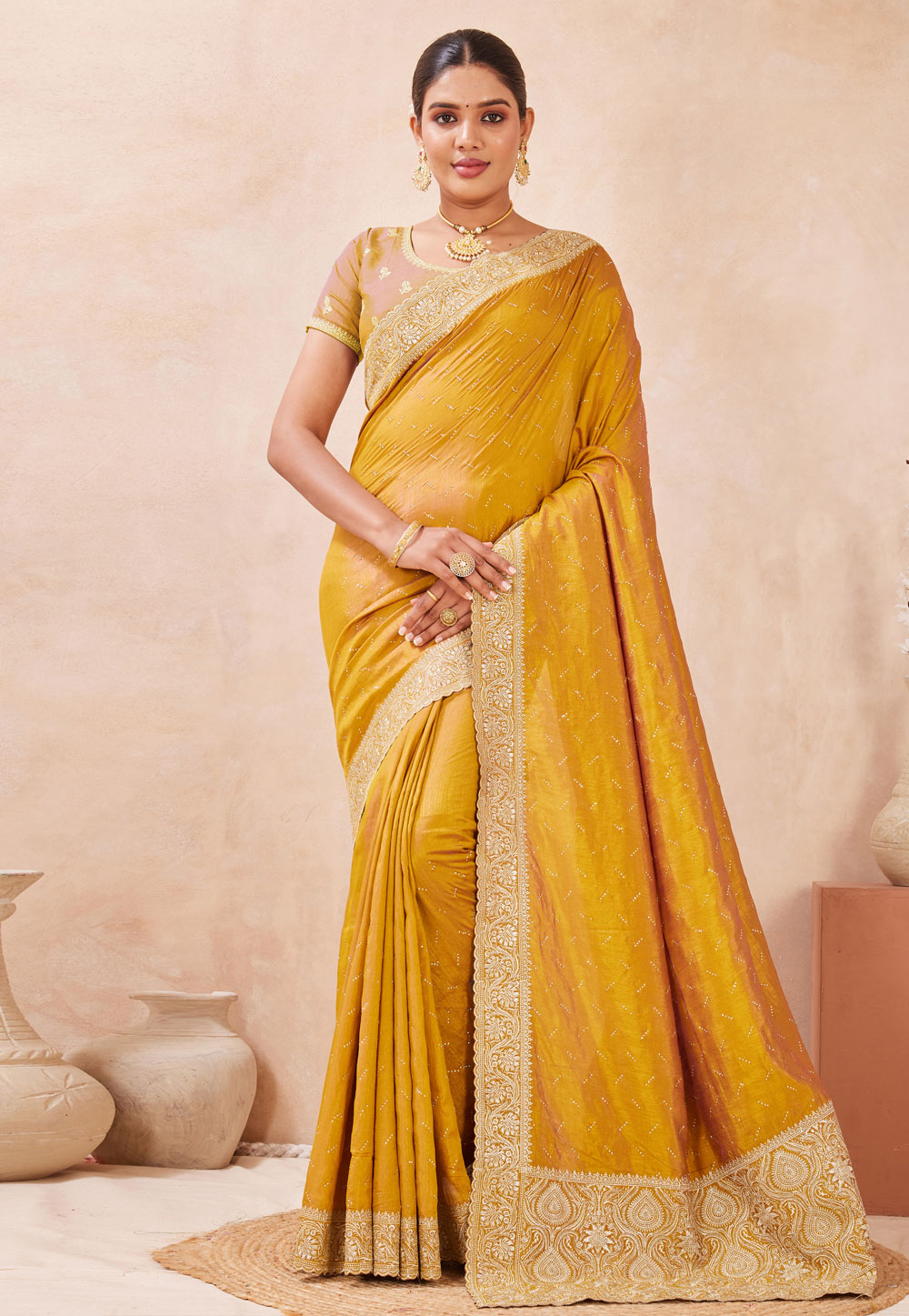Mustard Silk Saree With Blouse 320887