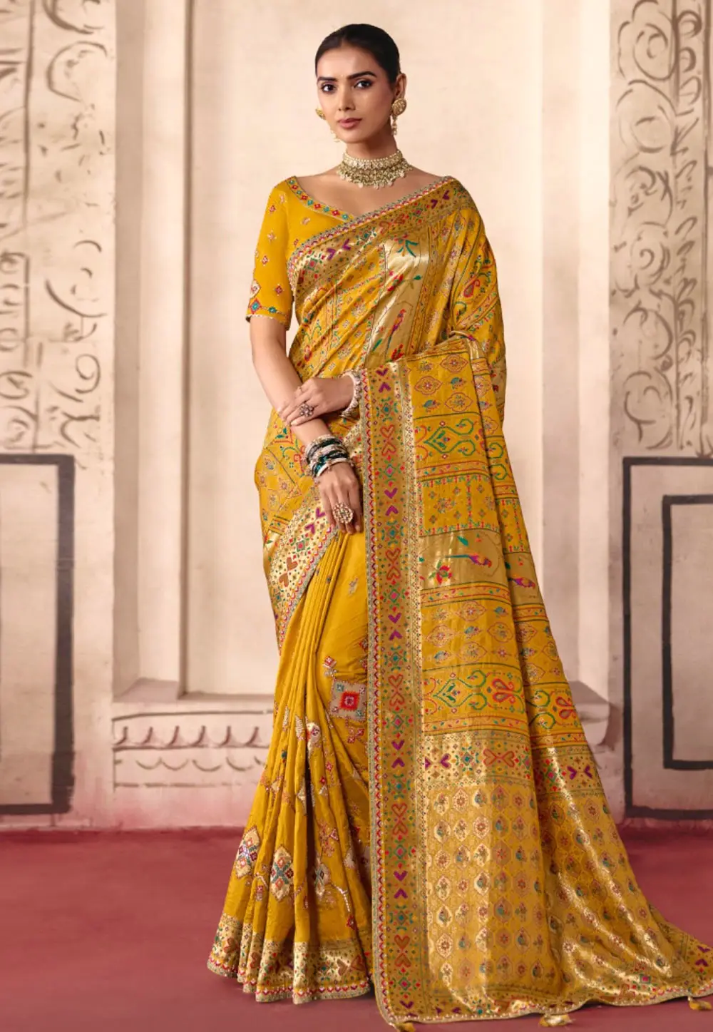 Mustard Silk Saree With Blouse 336449