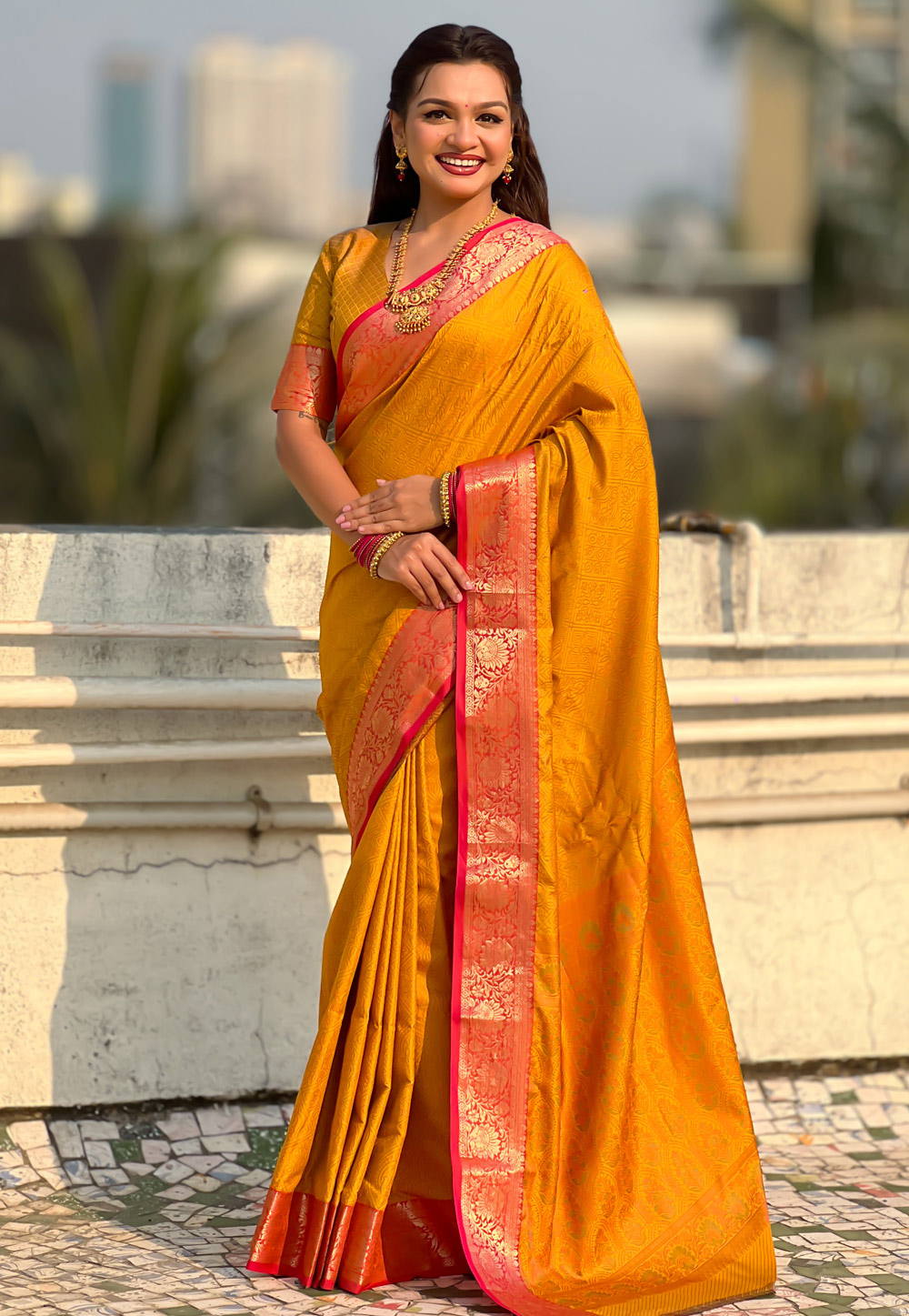 Mustard Silk Saree With Blouse 326507