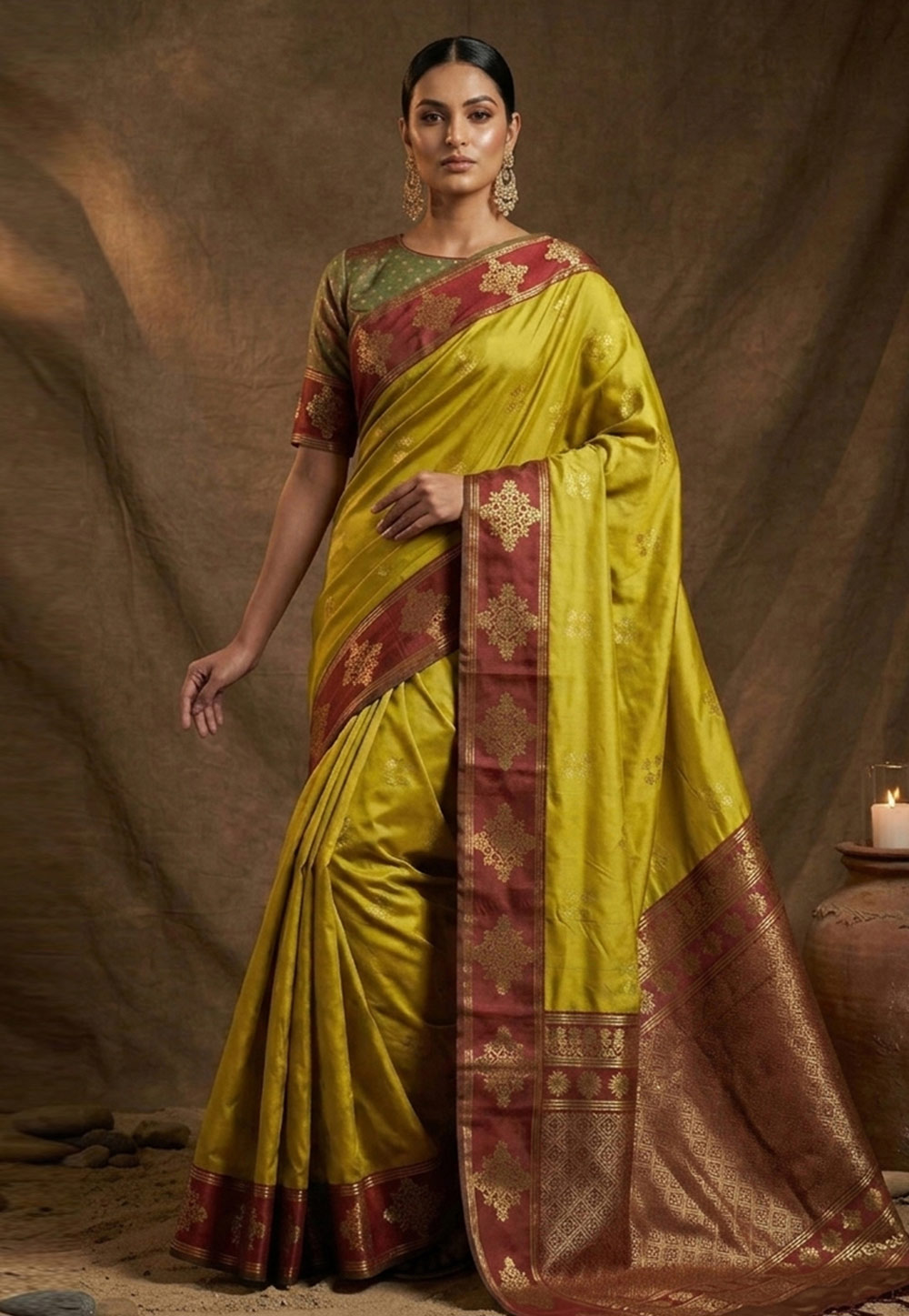 Mustard Silk Saree With Blouse 328744