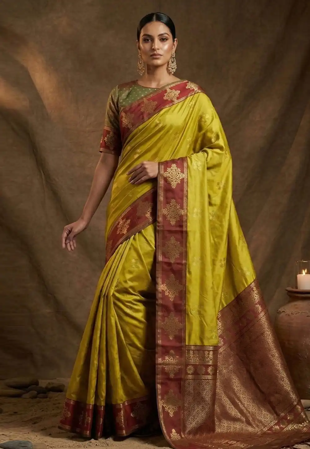 Mustard Silk Saree With Blouse 328744