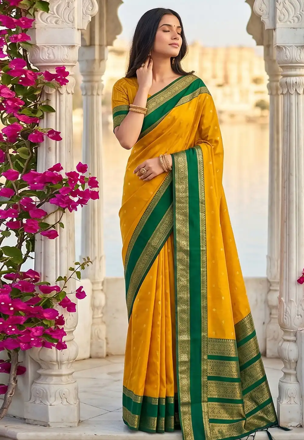 Mustard Silk Saree With Blouse 329536