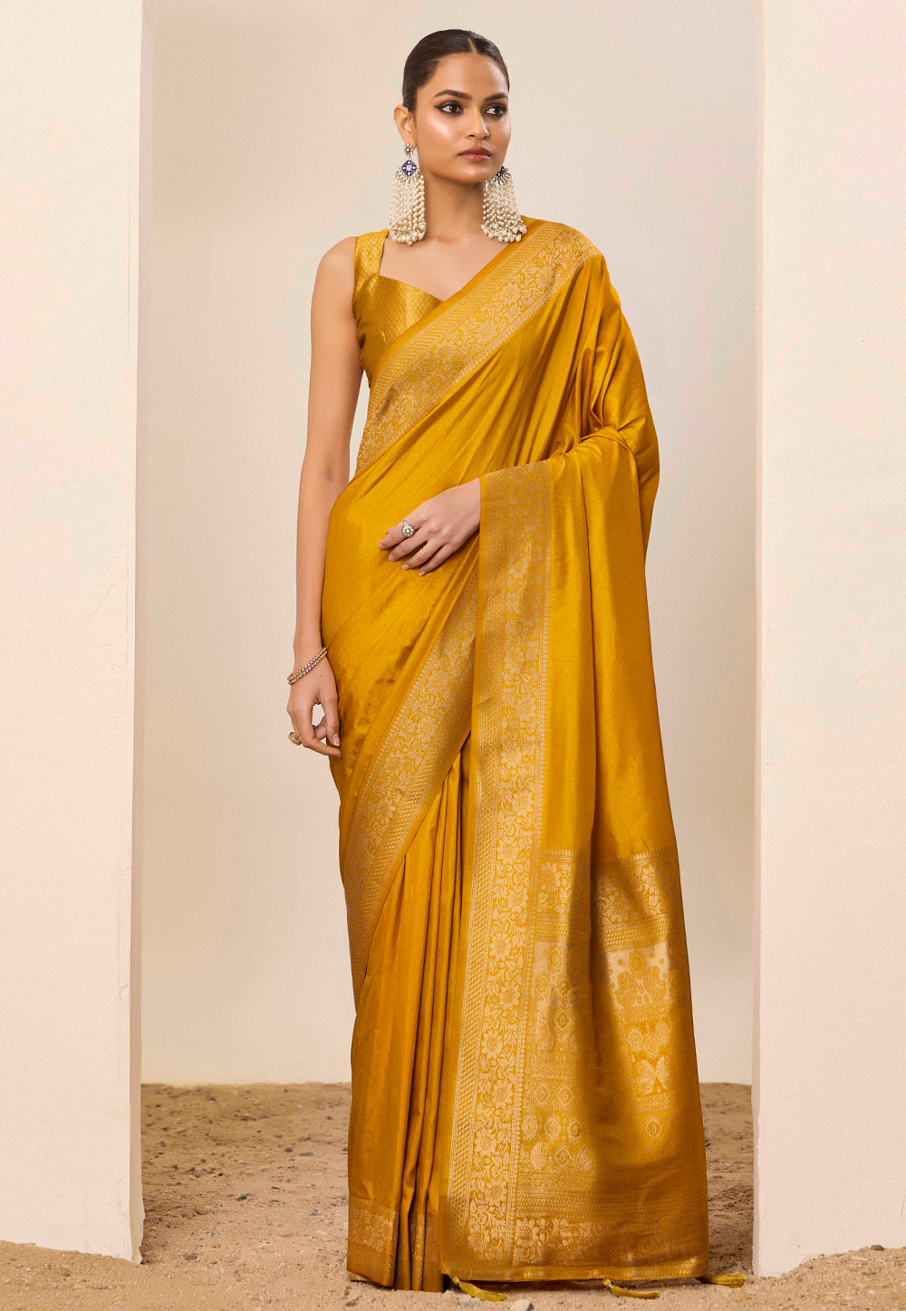 Mustard Silk Saree With Blouse 311455