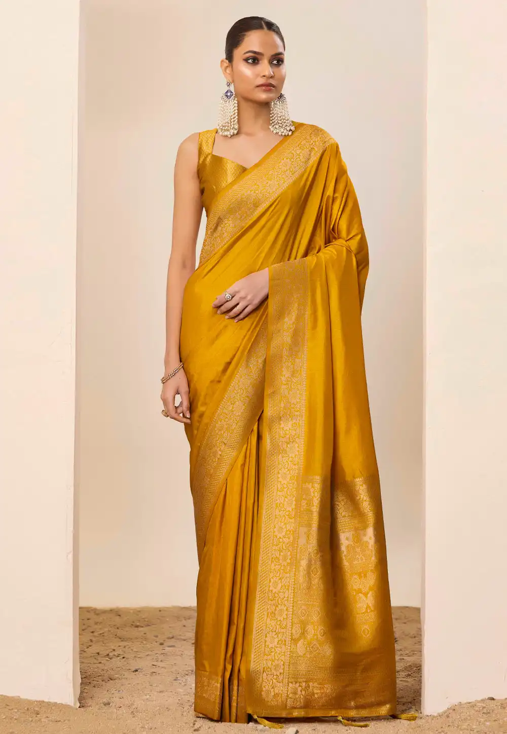 Mustard Silk Saree With Blouse 311455