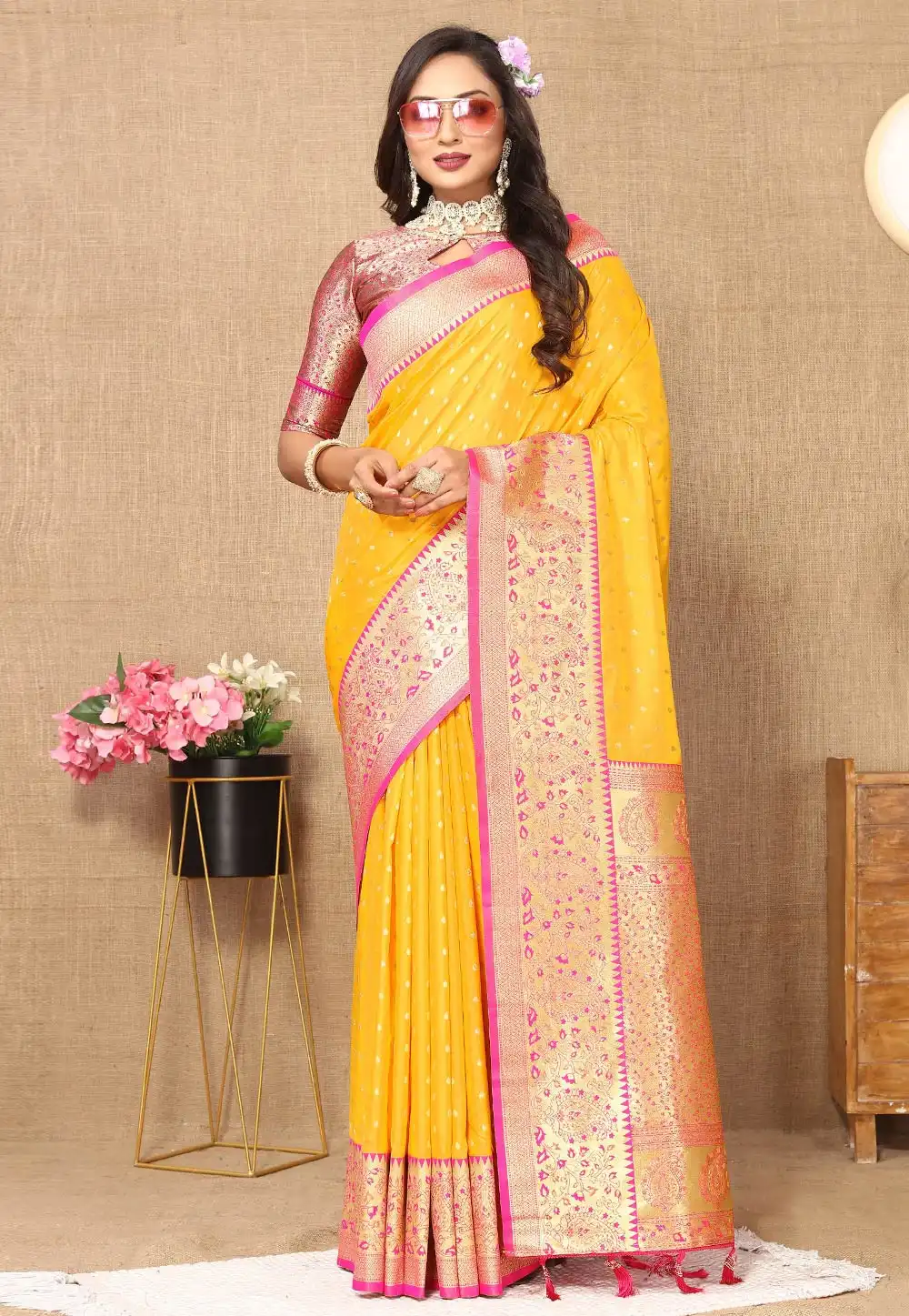 Mustard Silk Saree With Blouse 314759