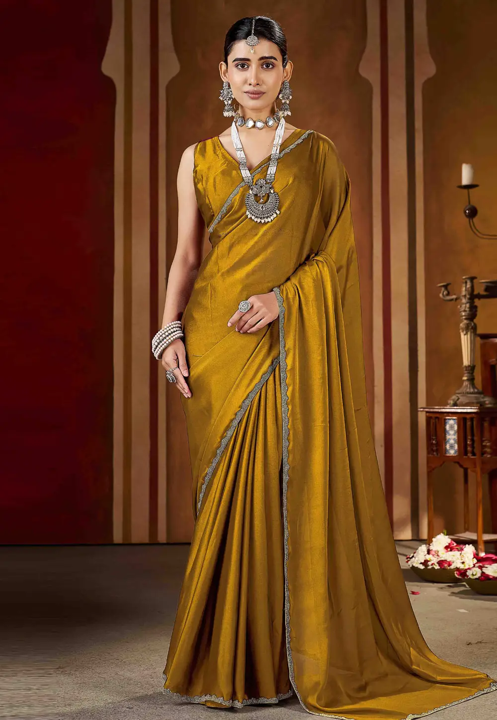 Mustard Silk Saree With Blouse 332582