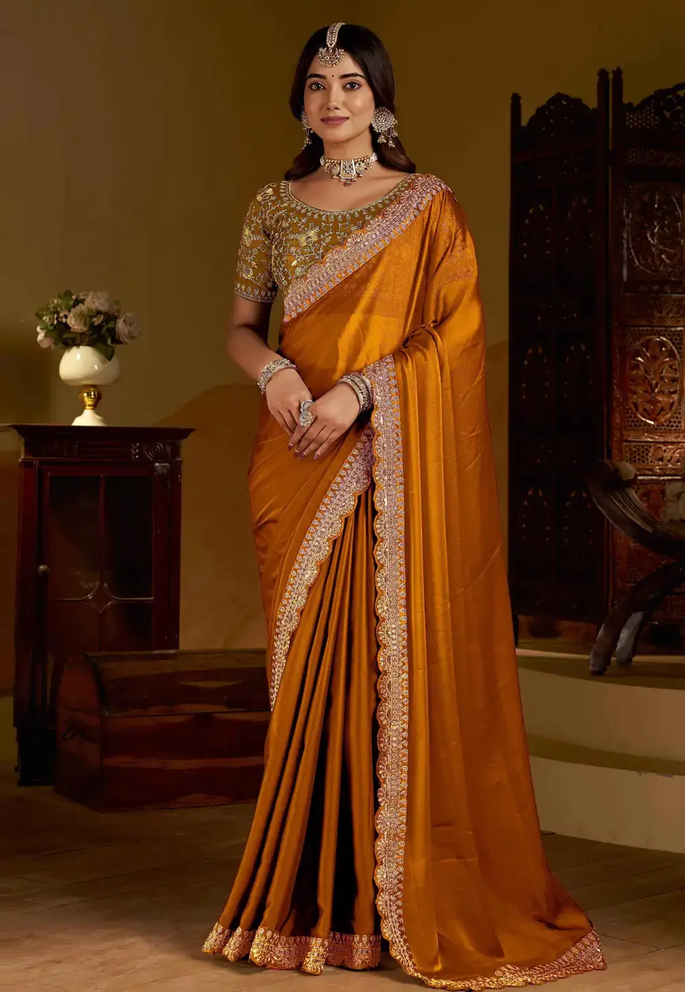 Mustard Silk Saree With Blouse 332592