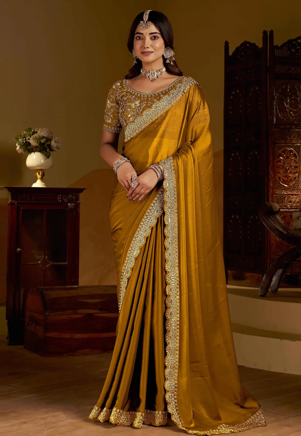 Mustard Silk Saree With Blouse 332592