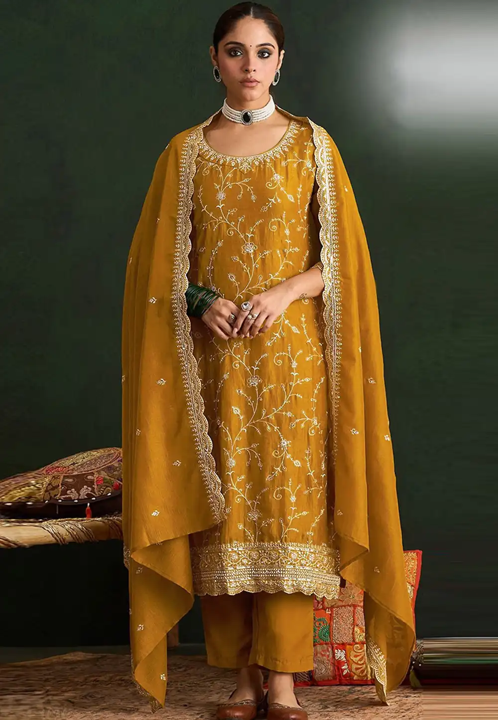 Mustard Silk Straight Suit 330106