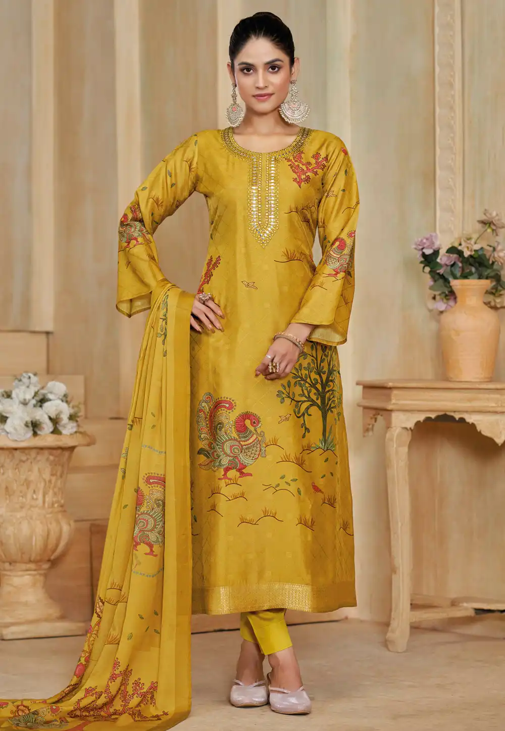 Mustard Silk Straight Suit 328920