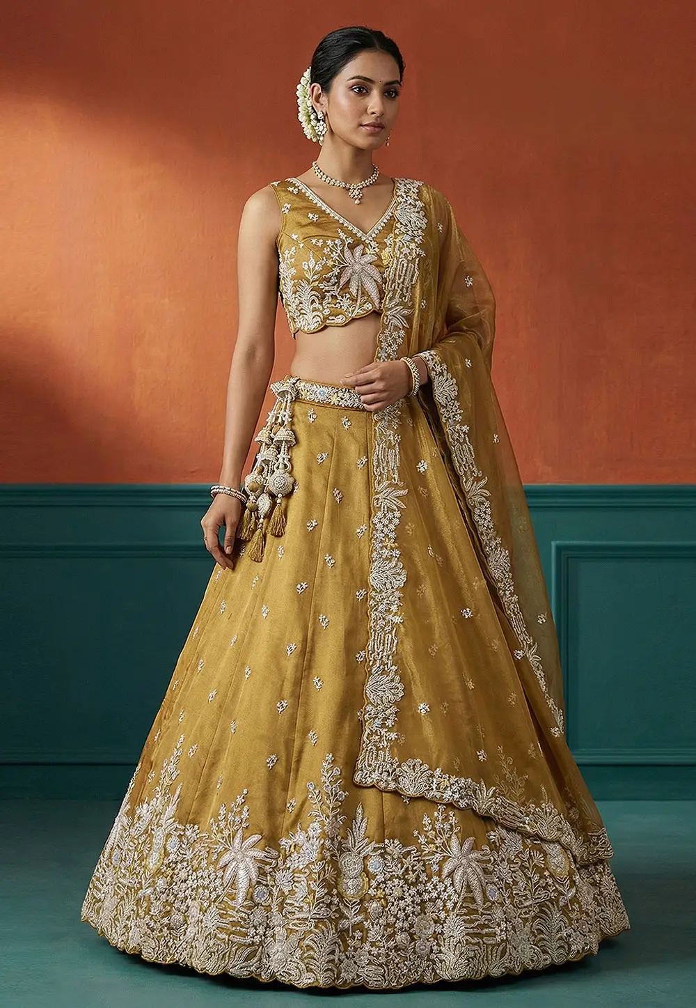 Mustard Tissue Lehenga Choli 332952