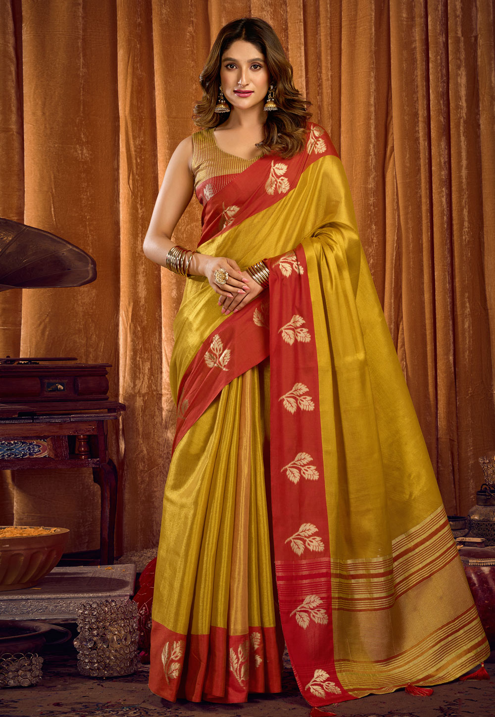 Mustard Tissue Saree With Blouse 321082
