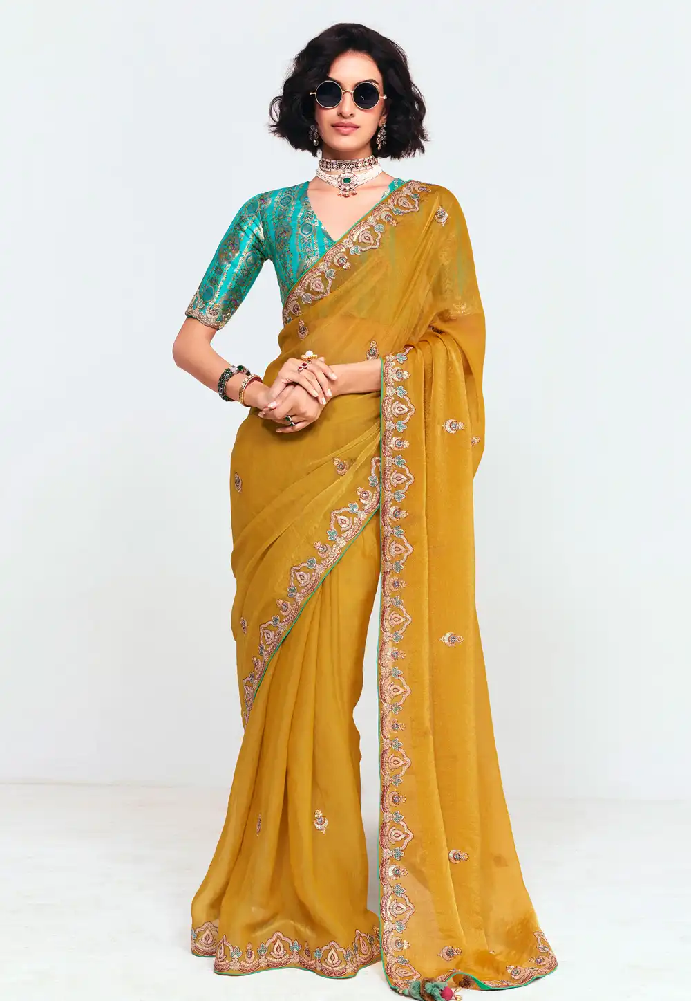 Mustard Tissue Saree With Blouse 328285