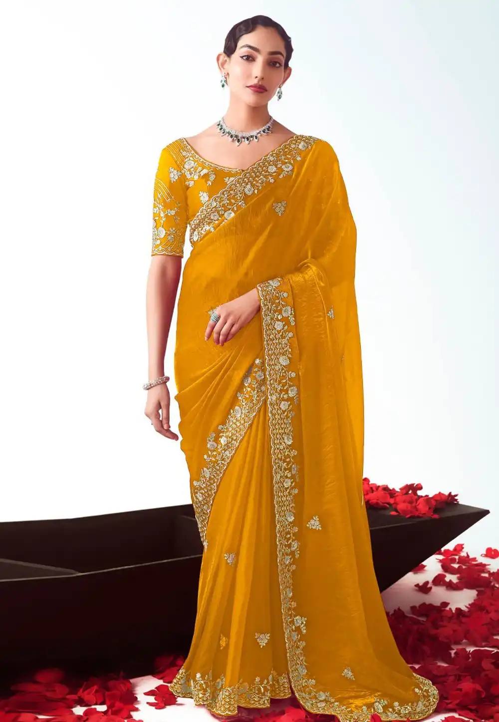 Mustard Tissue Saree With Blouse 322117