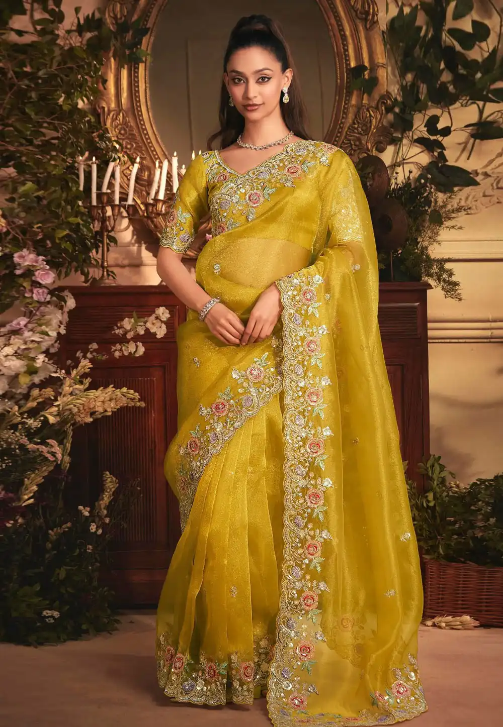 Mustard Tissue Saree With Blouse 317045