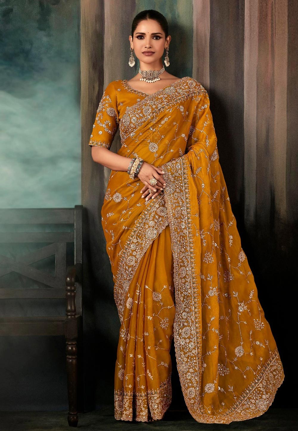 Mustard Tissue Saree With Blouse 319760