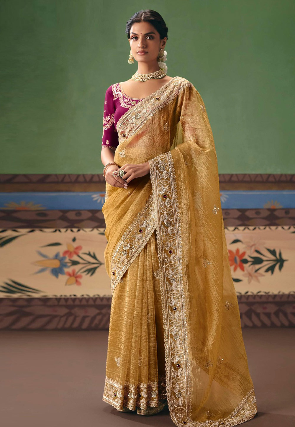 Mustard Tissue Saree With Blouse 324644