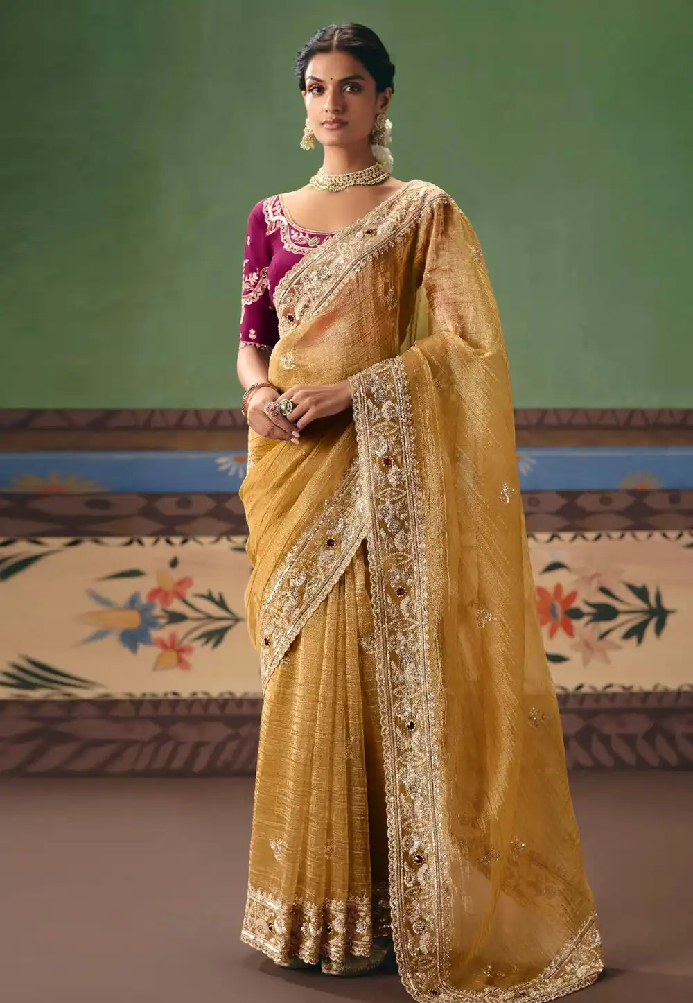 Mustard Tissue Saree With Blouse 324644