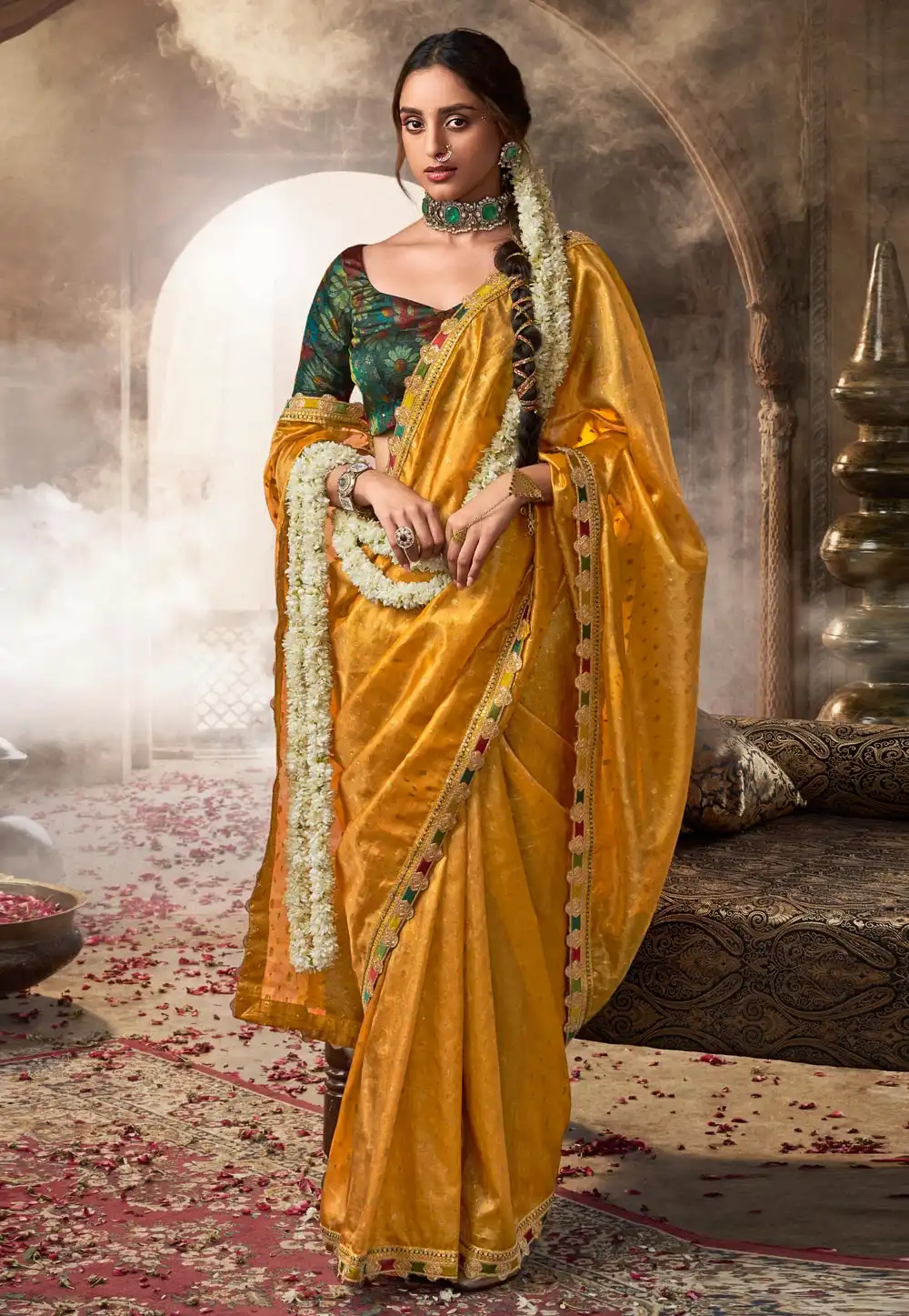 Mustard Tissue Saree With Blouse 313451