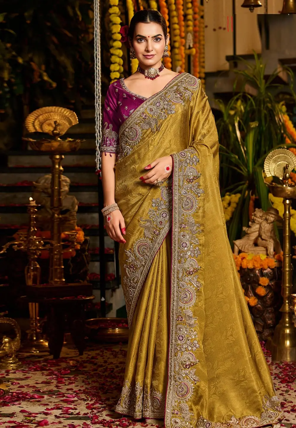 Mustard Tissue Silk Saree With Blouse 336024
