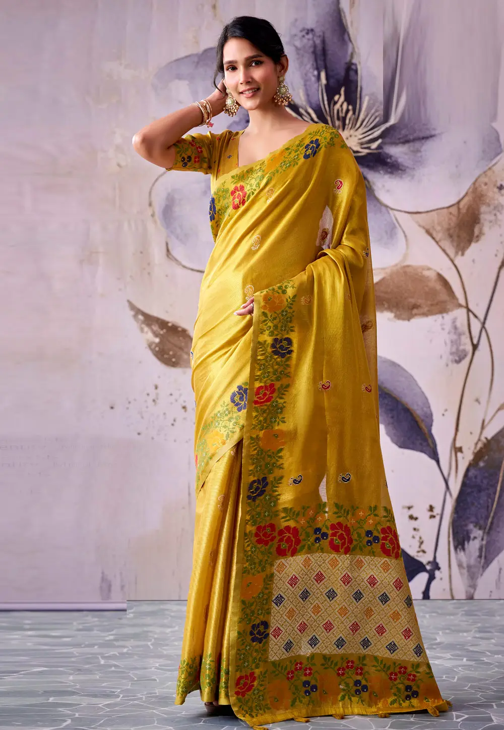Mustard Tissue Silk Saree With Blouse 332655