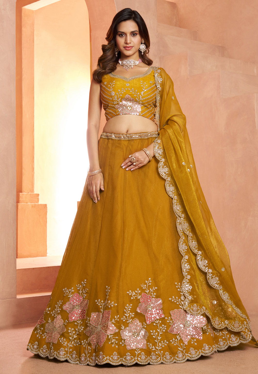 Mustard Tissue Wedding Lehenga Choli 329399