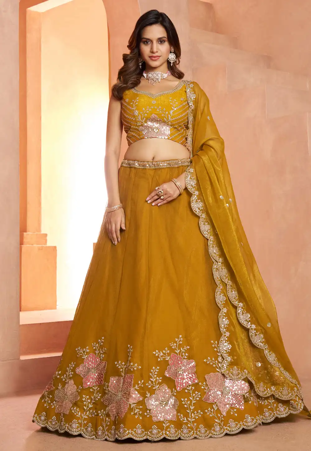 Mustard Tissue Wedding Lehenga Choli 329399