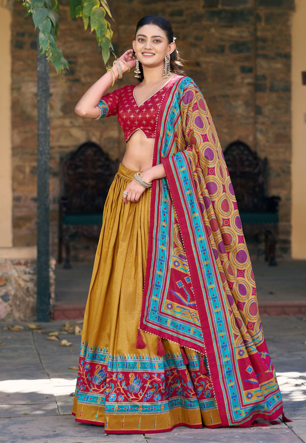 Mustard Tussar Silk Lehenga Choli 329082