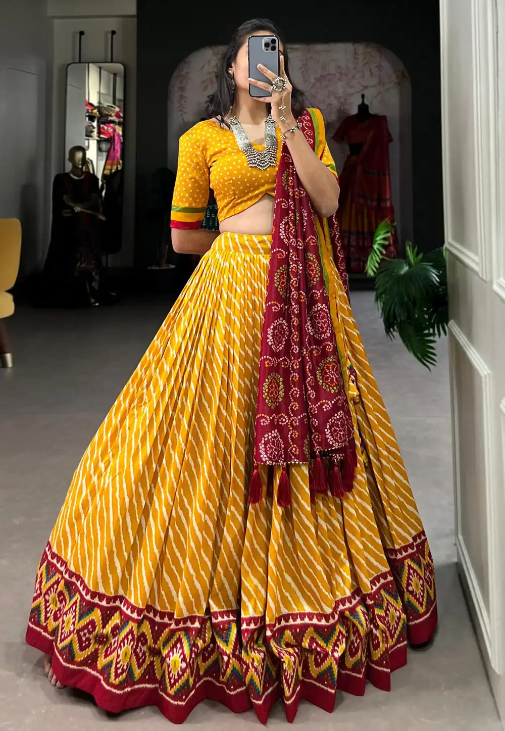 Mustard Tussar Silk Navratri Chaniya Choli 291168