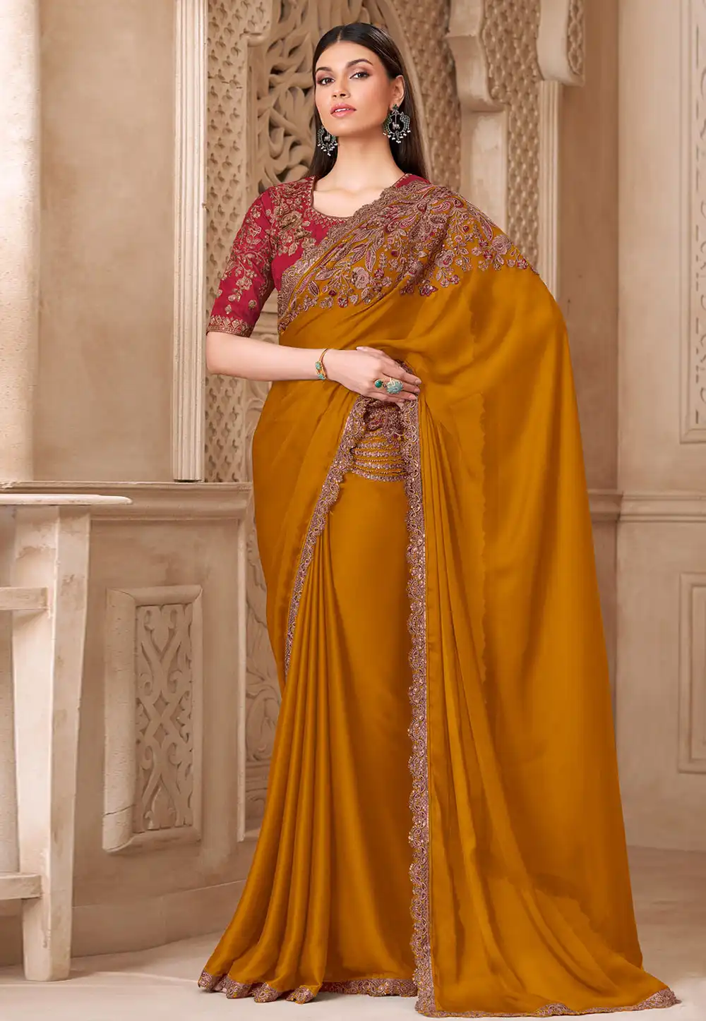 Mustard Tussar Silk Saree With Blouse 325676