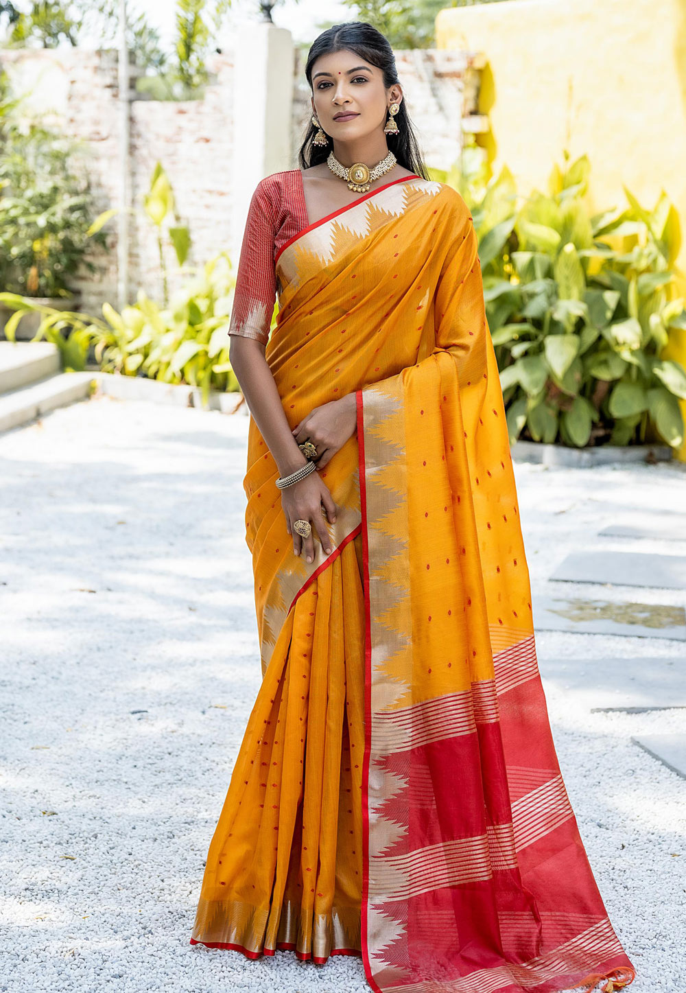 Mustard Tussar Silk Saree With Blouse 281975