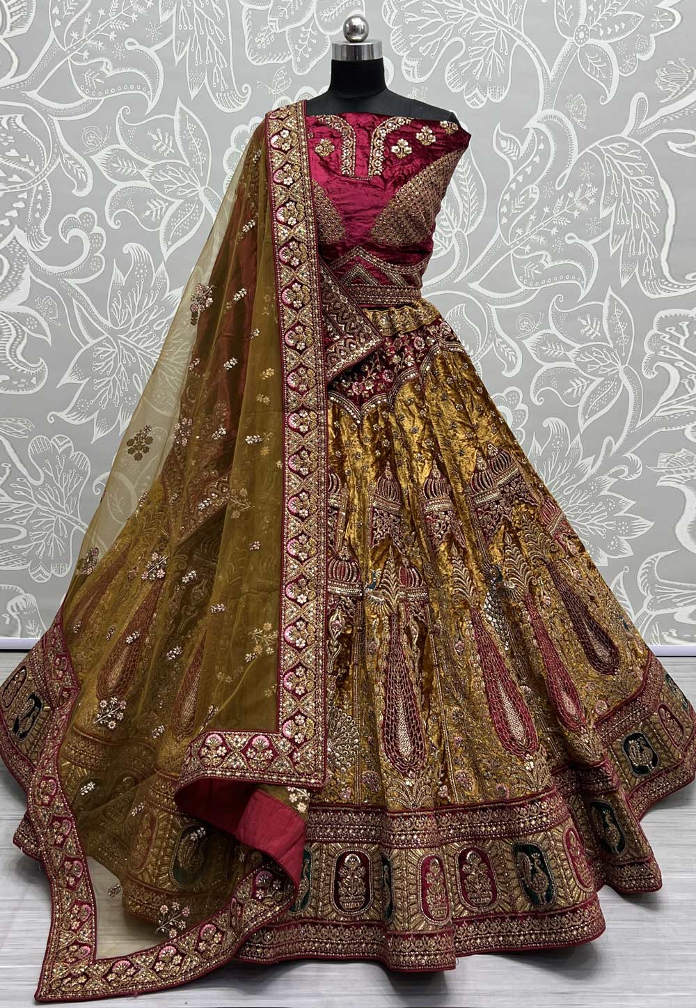 Mustard Velvet Bridal Lehenga Choli 280005
